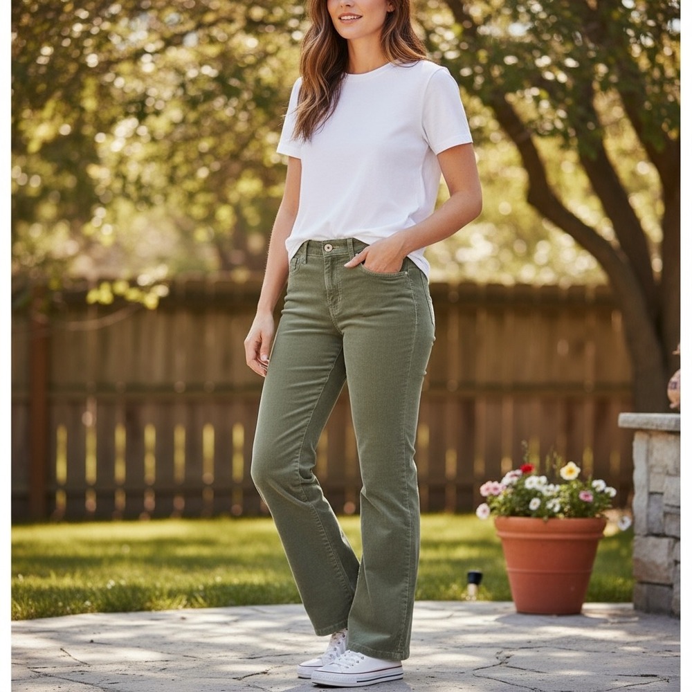 Woolrich Women's Corduroy Pants Light Olive Size 14 Straight Leg‎ Casual